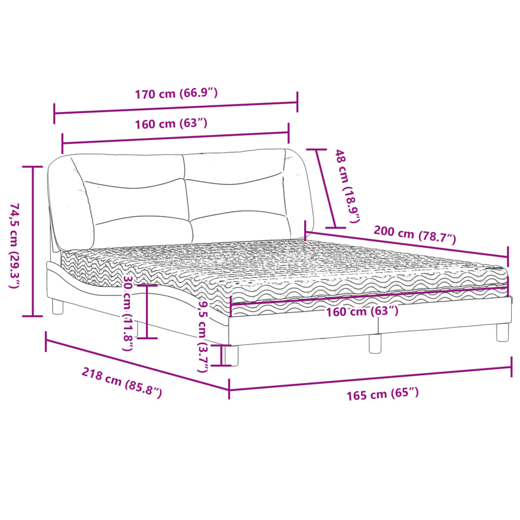 Bett mit Matratze Hellgrau 160x200 cm Stoff