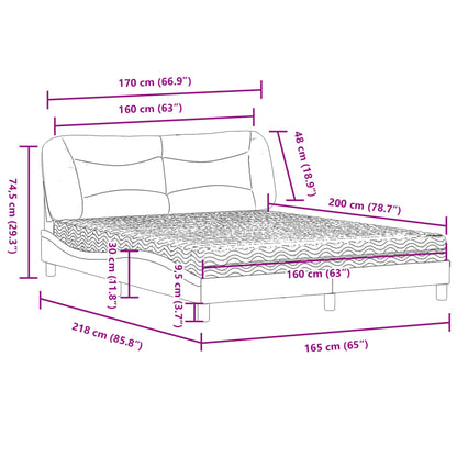 Bett mit Matratze Hellgrau 160x200 cm Stoff