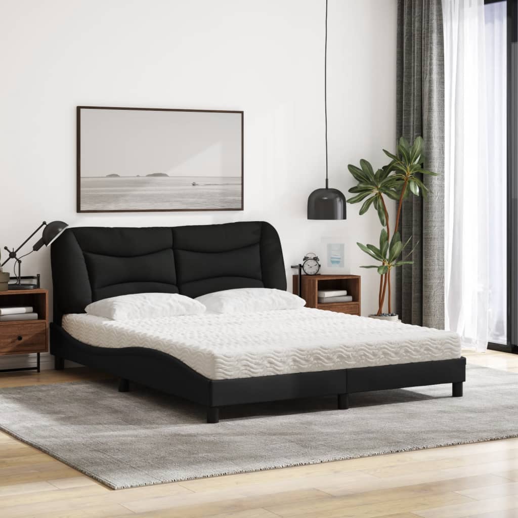 Bett mit Matratze Schwarz 160x200 cm Stoff