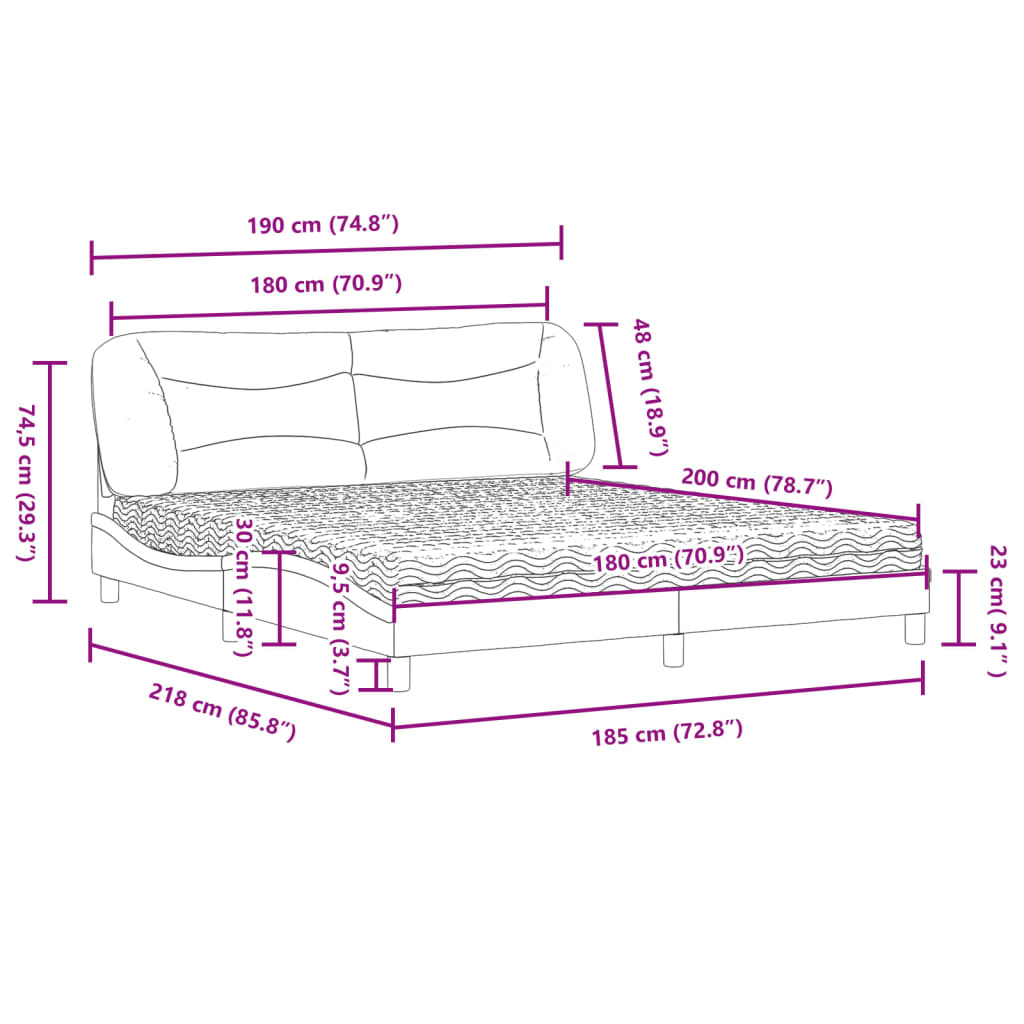 Bett mit Matratze Hellgrau 180x200 cm Stoff