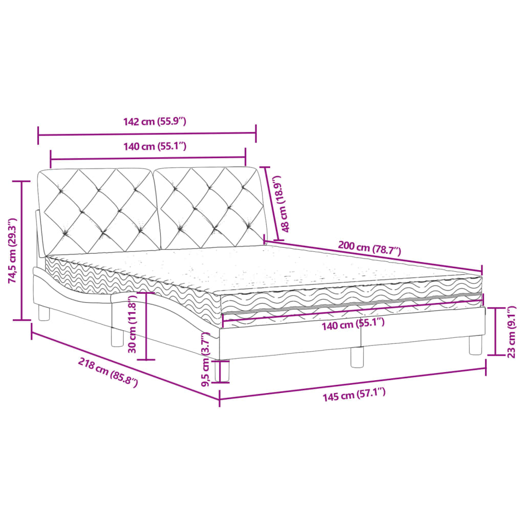 Bett mit Matratze Hellgrau 140x200 cm Samt