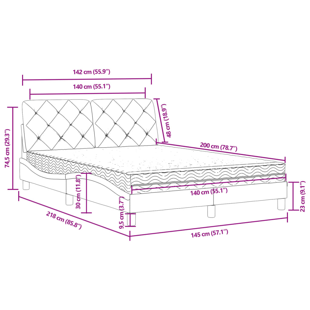 Bett mit Matratze Blau 140x200 cm Samt