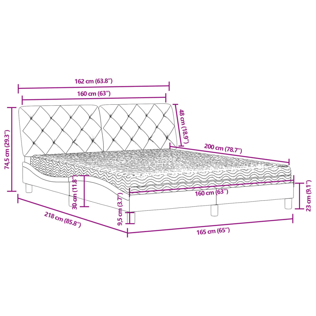 Bett mit Matratze Dunkelgrau 160x200 cm Samt