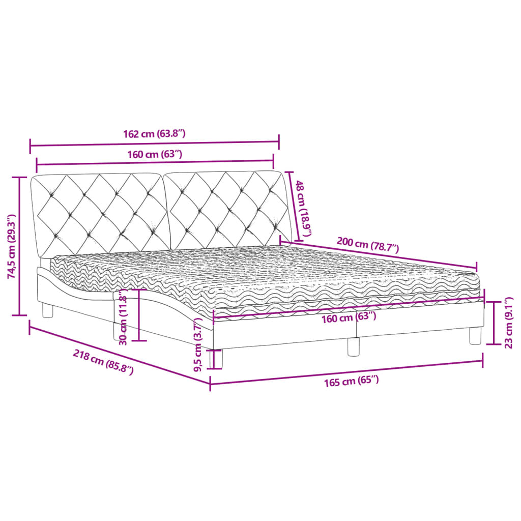 Bett mit Matratze Schwarz 160x200 cm Samt