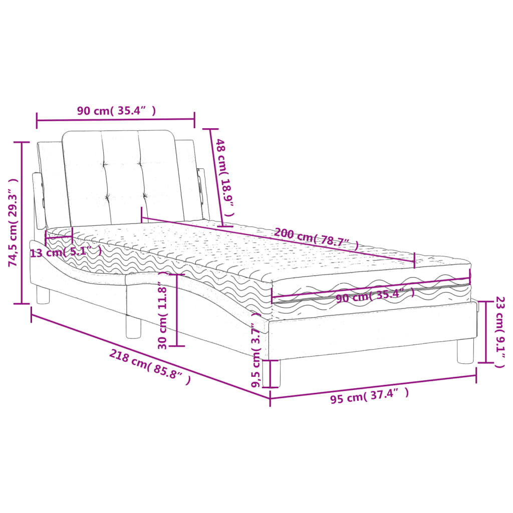 Bett mit Matratze Grau 90x200 cm Kunstleder