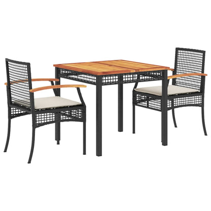 3-tlg. Garten-Essgruppe mit Kissen Schwarz Poly Rattan