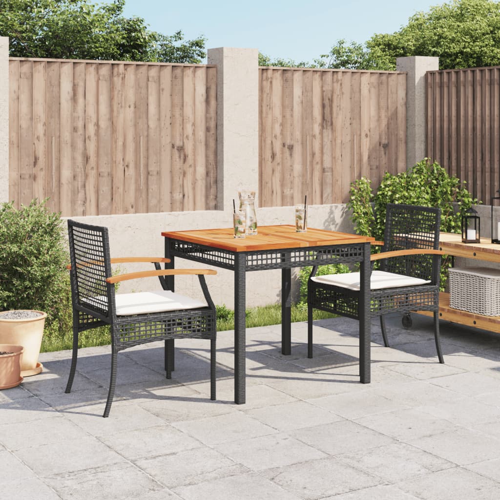 3-tlg. Garten-Essgruppe mit Kissen Schwarz Poly Rattan