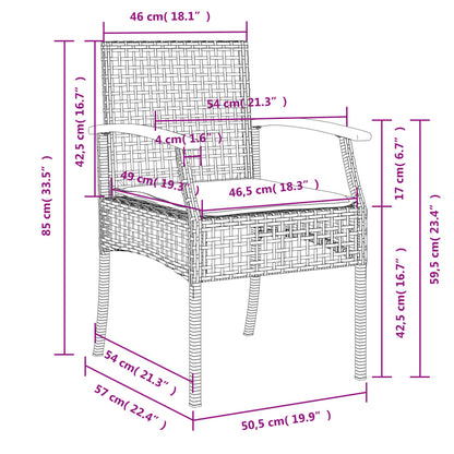 7-tlg. Garten-Essgruppe mit Kissen Schwarz Poly Rattan