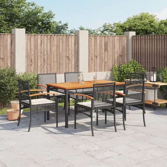 7-tlg. Garten-Essgruppe mit Kissen Schwarz Poly Rattan