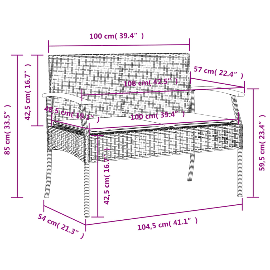 3-tlg. Garten-Essgruppe mit Kissen Schwarz Poly Rattan