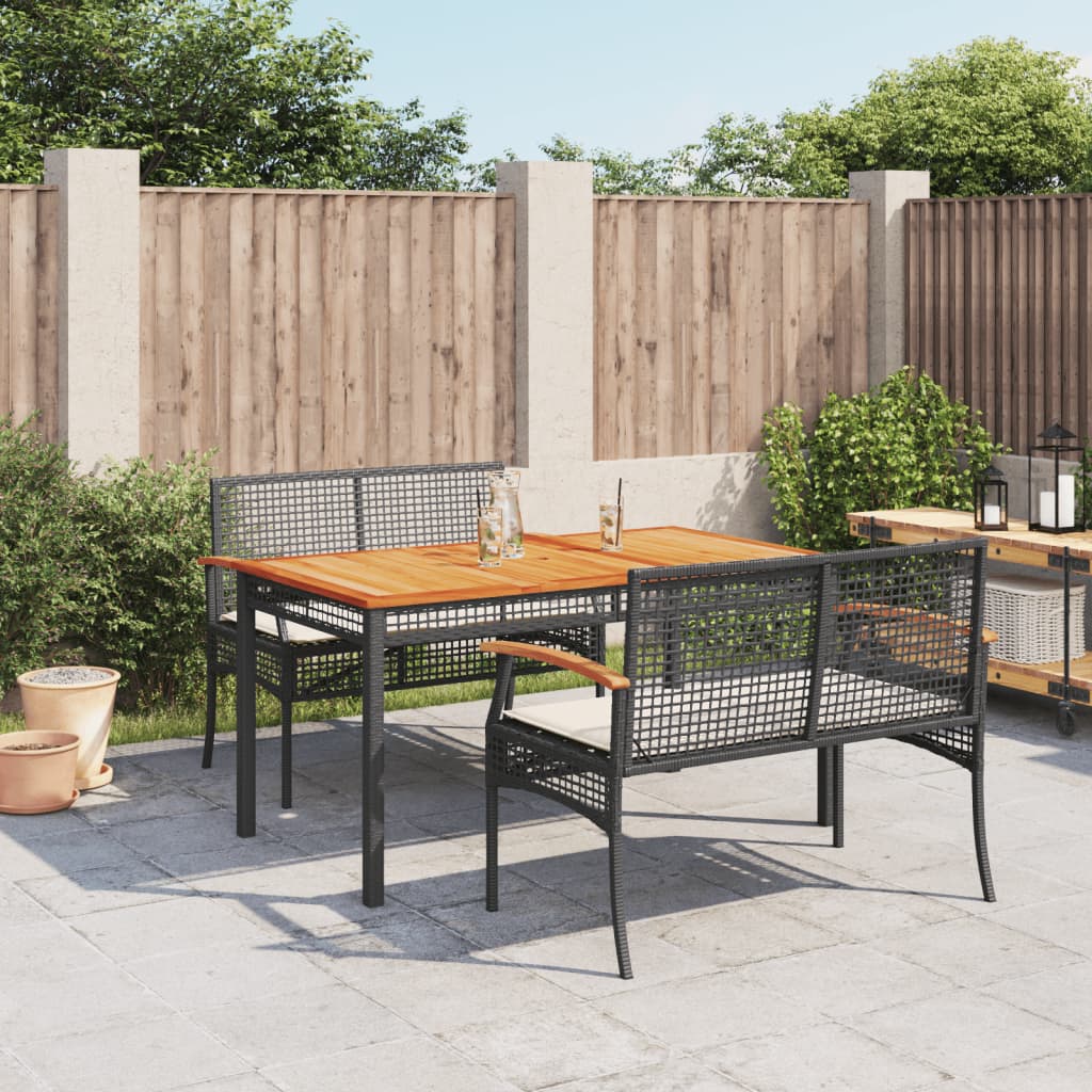 3-tlg. Garten-Essgruppe mit Kissen Schwarz Poly Rattan