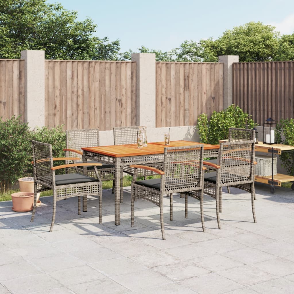 7-tlg. Garten-Essgruppe mit Kissen Grau Poly Rattan