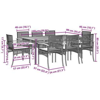 9-tlg. Garten-Essgruppe mit Kissen Grau Poly Rattan