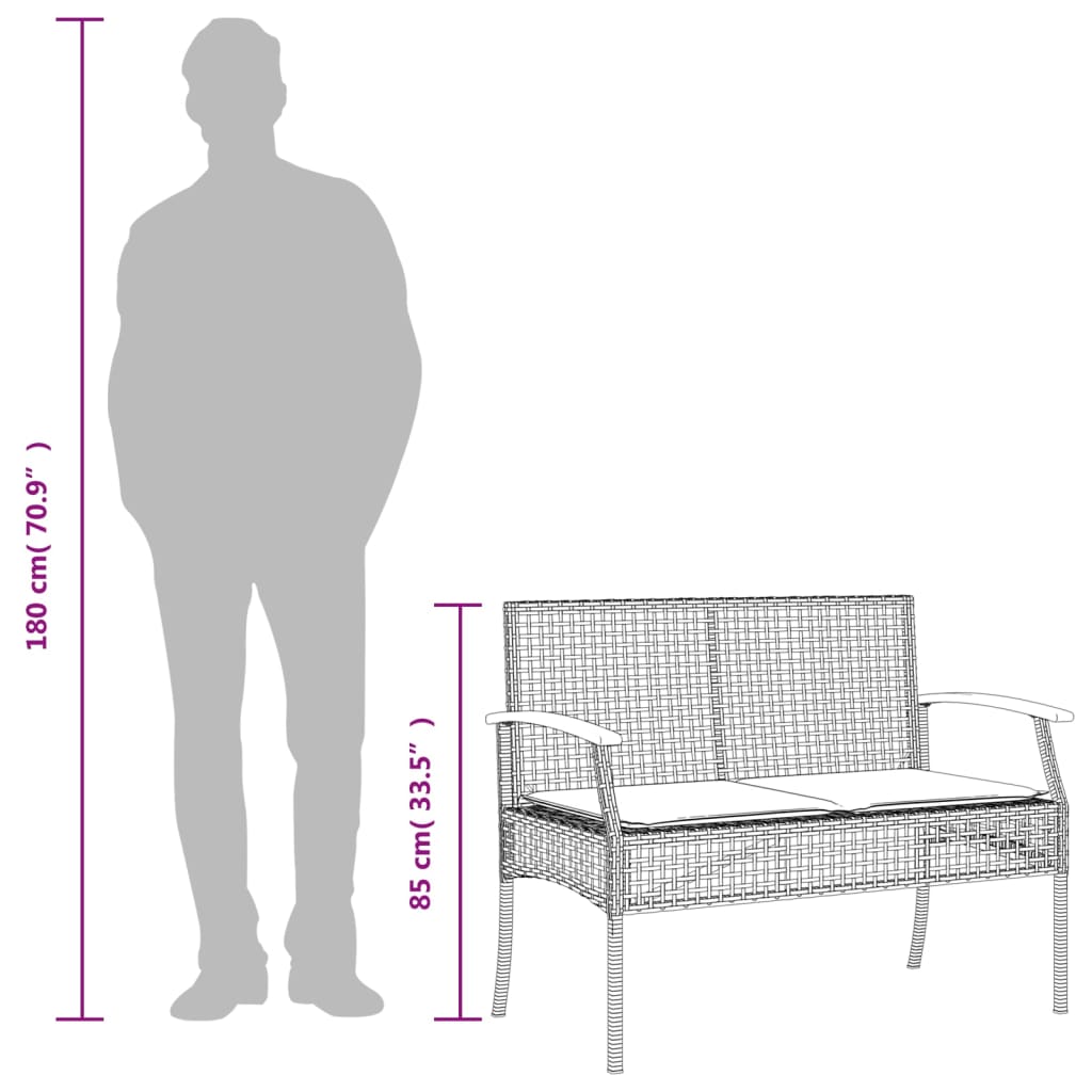 3-tlg. Garten-Essgruppe mit Kissen Grau Poly Rattan