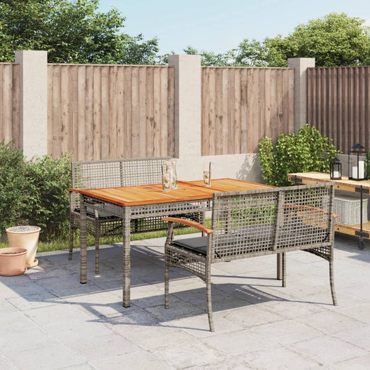 3-tlg. Garten-Essgruppe mit Kissen Grau Poly Rattan