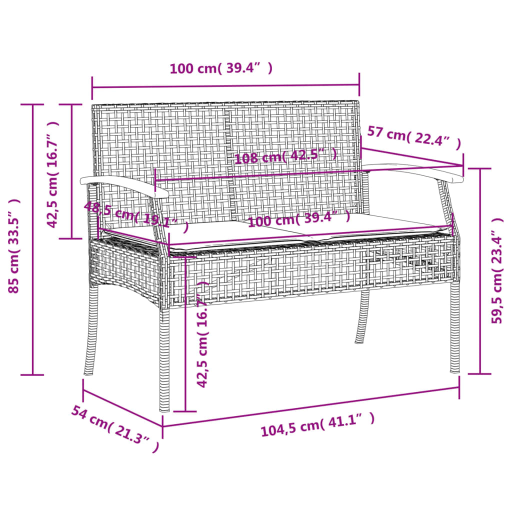 4-tlg. Garten-Essgruppe mit Kissen Grau Poly Rattan