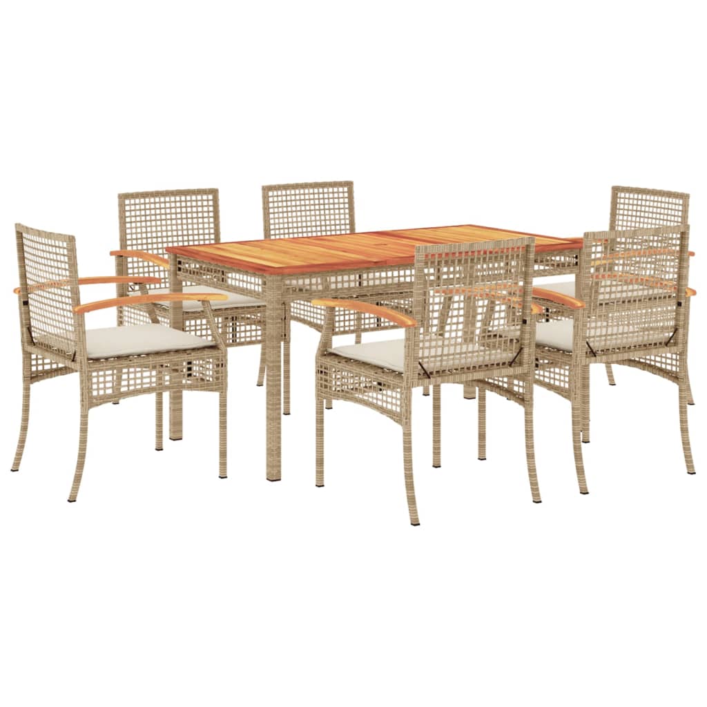 7-tlg. Garten-Essgruppe mit Kissen Beige Poly Rattan