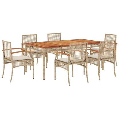 7-tlg. Garten-Essgruppe mit Kissen Beige Poly Rattan