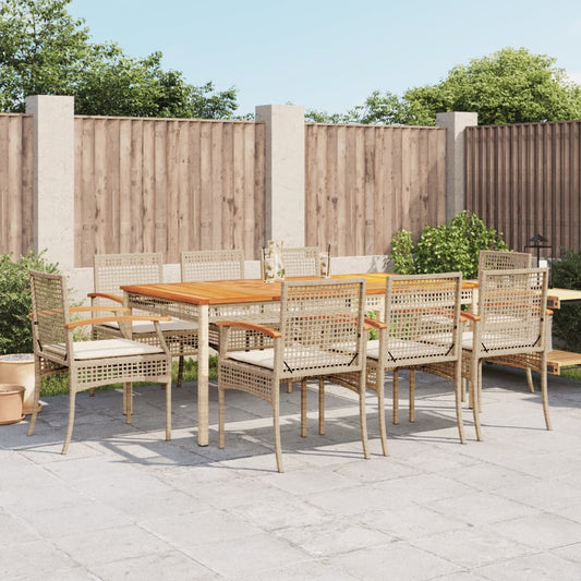 9-tlg. Garten-Essgruppe mit Kissen Beige Poly Rattan