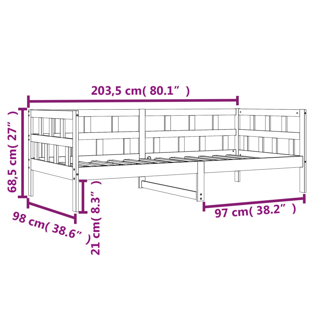 Tagesbett ohne Matratze Wachsbraun 90x200 cm Massivholz Kiefer