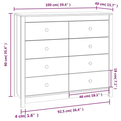 Beistellschrank Wachsbraun 100x40x90 cm Massivholz Kiefer