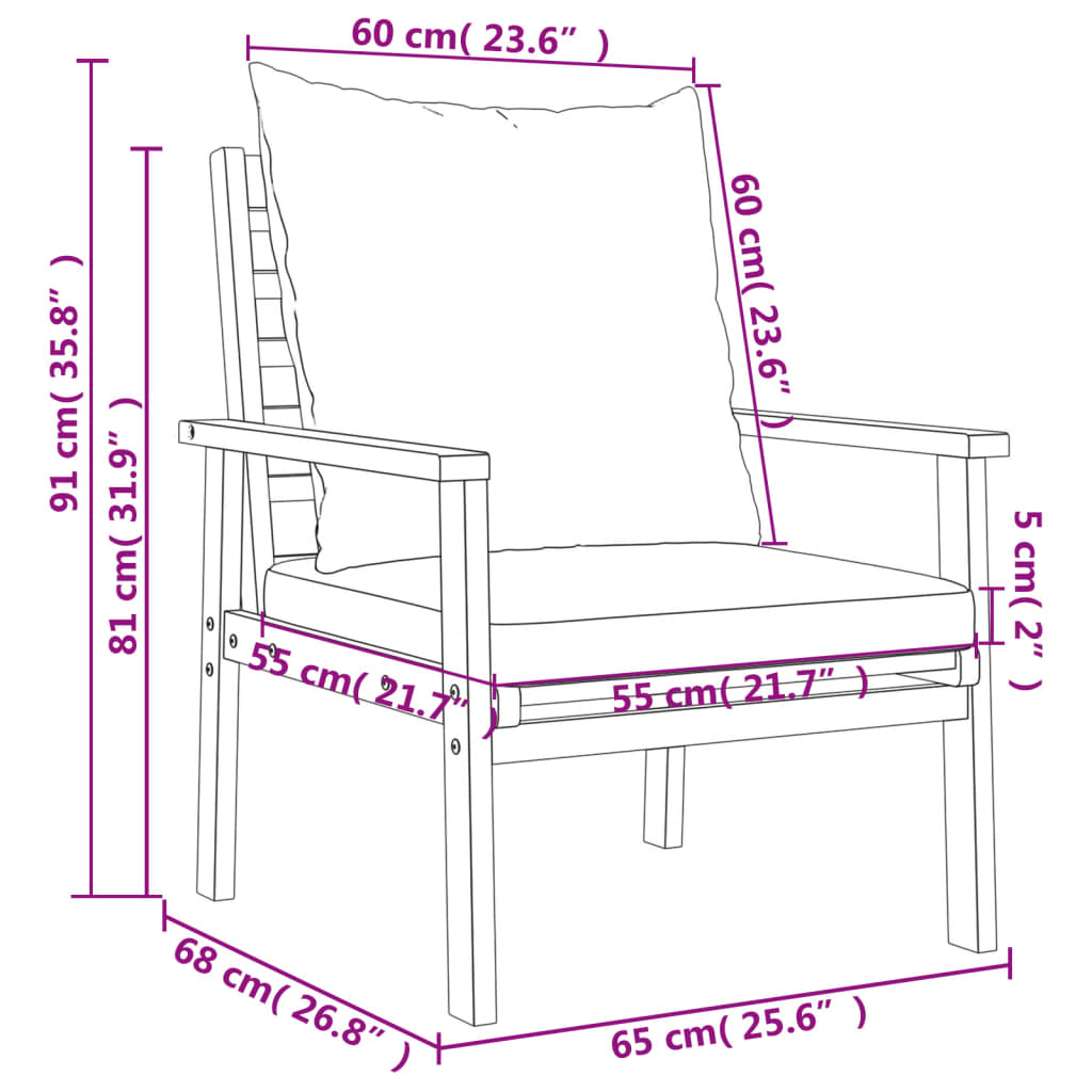 5-tlg. Garten-Lounge-Set mit Kissen Massivholz Akazie