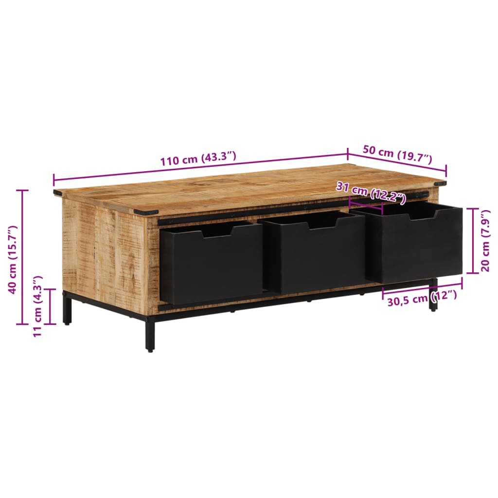 Couchtisch mit Schubladen 110x50x40 cm Massivholz Mango