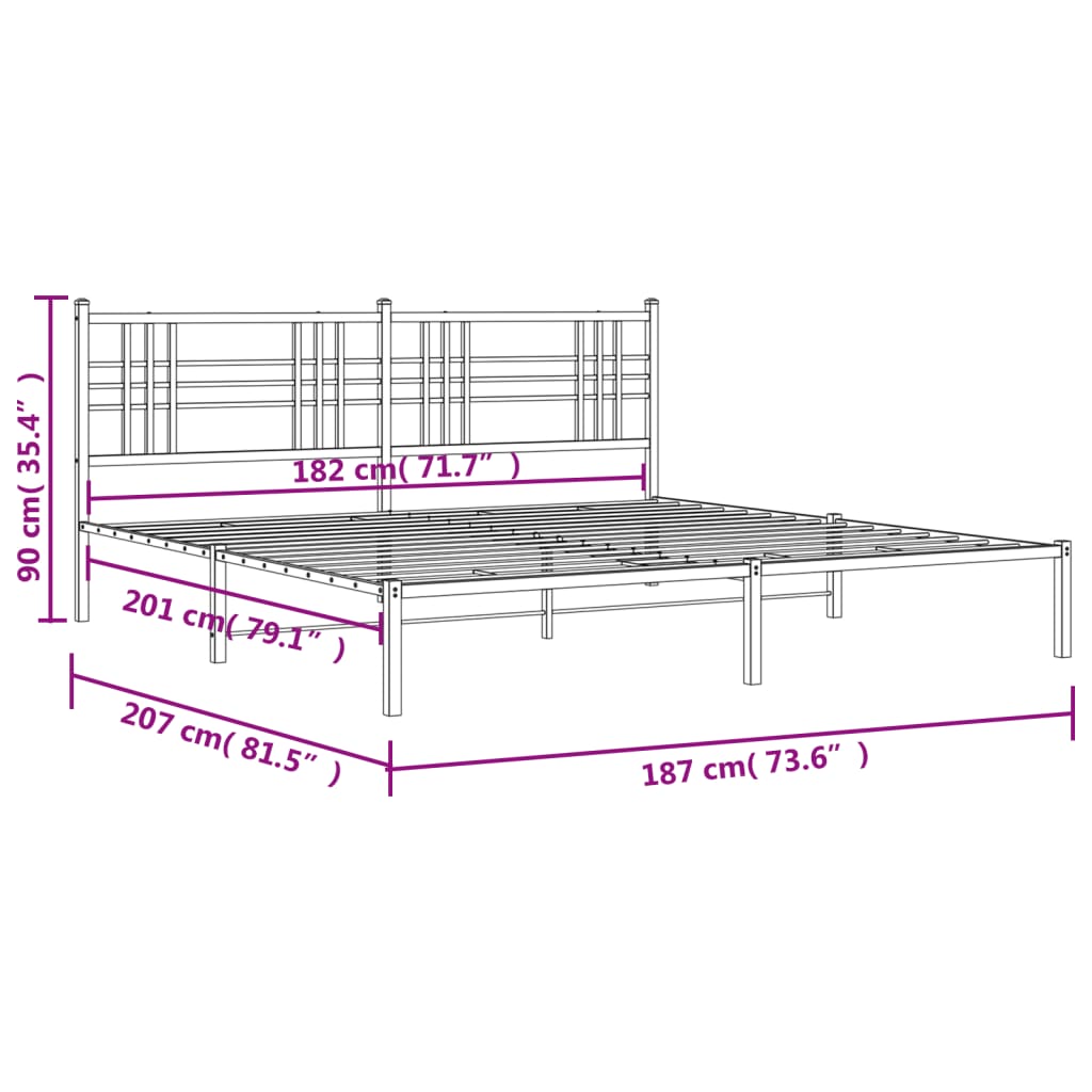 Bettgestell mit Kopfteil Metall Schwarz 180x200 cm