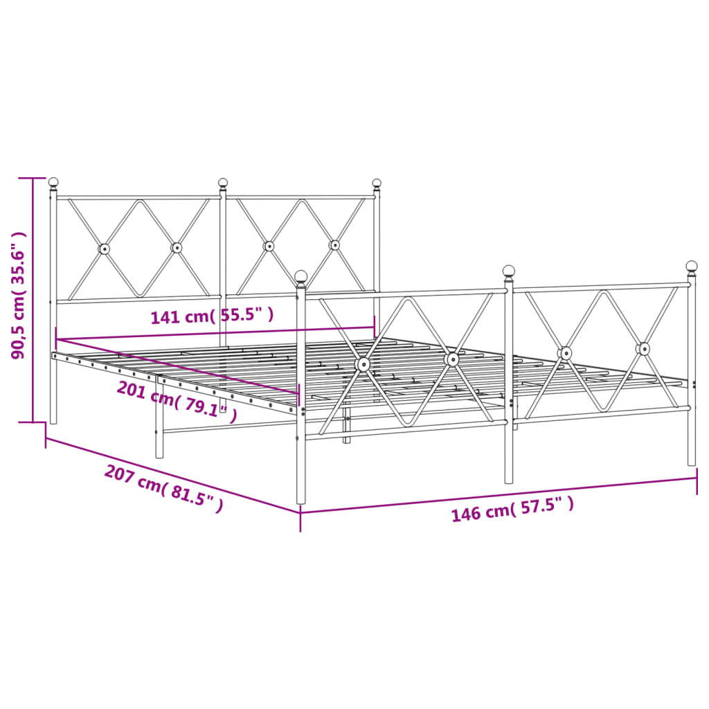 Bettgestell mit Kopf- und Fußteil Metall Schwarz 140x200 cm