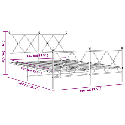 Bettgestell mit Kopf- und Fußteil Metall Schwarz 140x200 cm