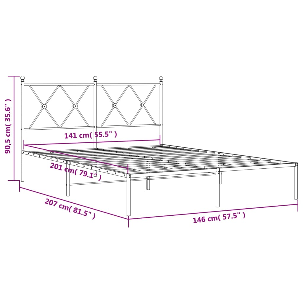 Bettgestell mit Kopfteil Metall Weiß 140x200 cm