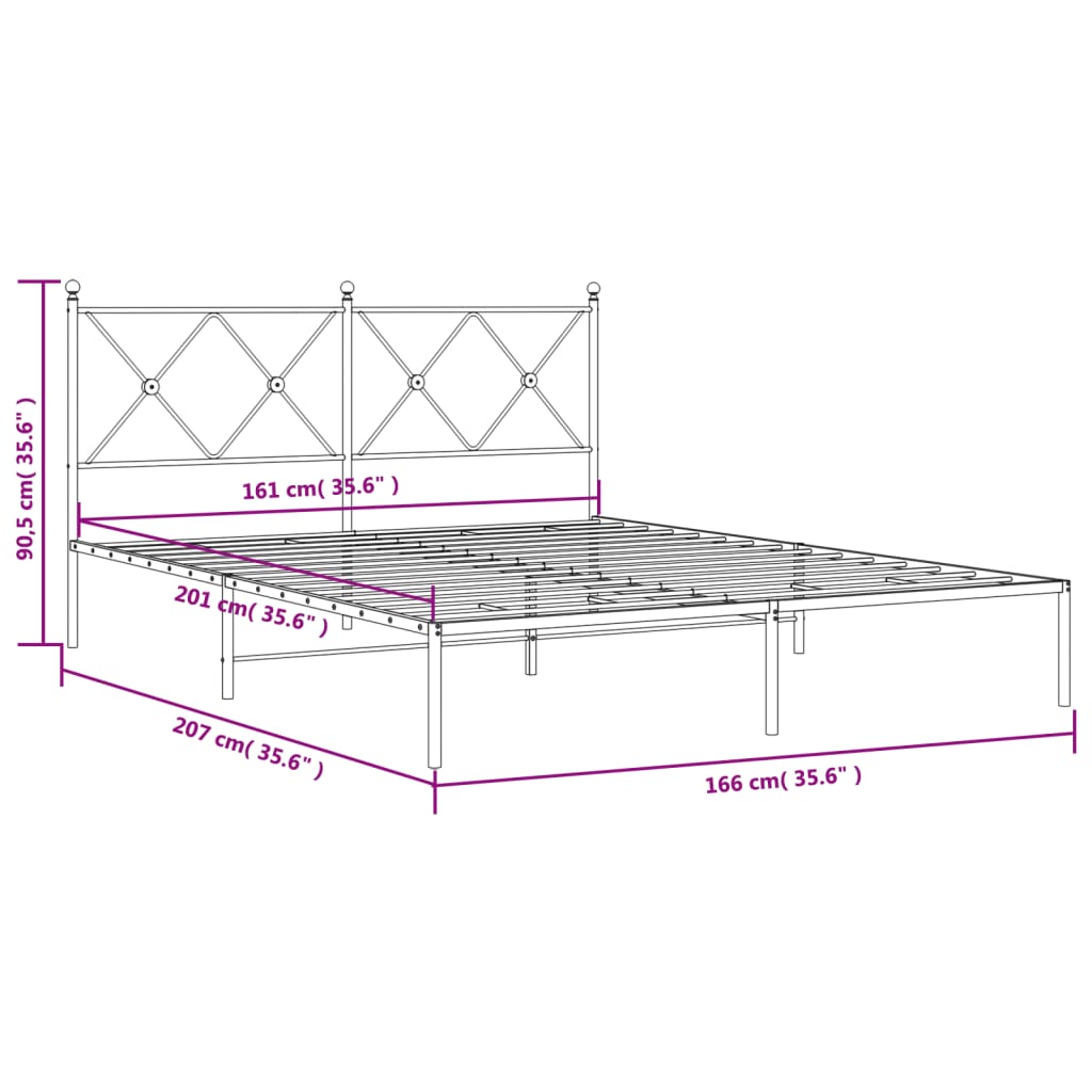 Bettgestell mit Kopfteil Metall Weiß 160x200 cm