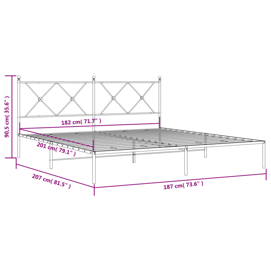 Bettgestell mit Kopfteil Metall Weiß 180x200 cm