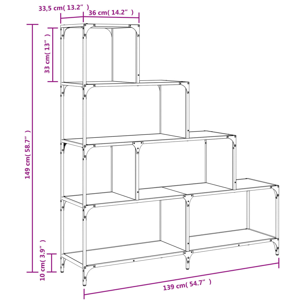 Bücherregal 4 Etagen Grau Sonoma 139x33,5x149 cm Holzwerkstoff