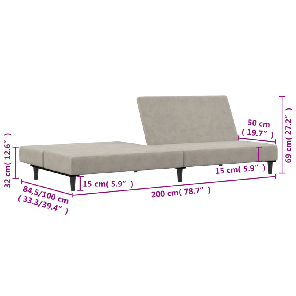 Schlafsofa 2-Sitzer Hellgrau Samt