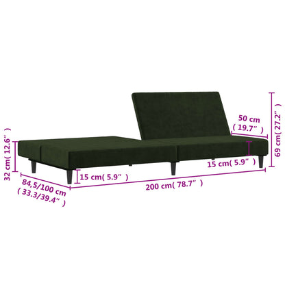 Schlafsofa 2-Sitzer Dunkelgrün Samt