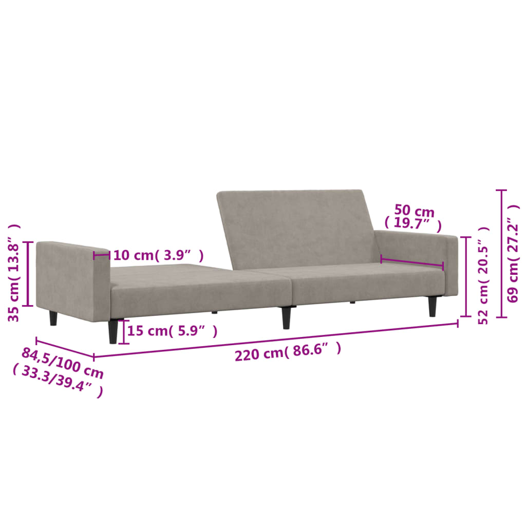 Schlafsofa 2-Sitzer Hellgrau Samt