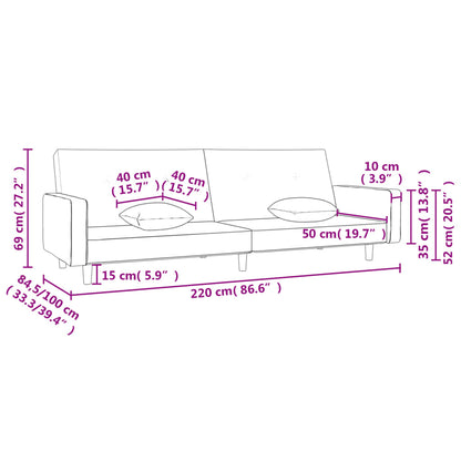 Schlafsofa 2-Sitzer mit 2 Kissen Hellgrau Stoff