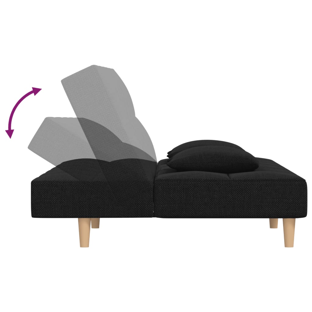 Schlafsofa 2-Sitzer mit 2 Kissen Schwarz Stoff