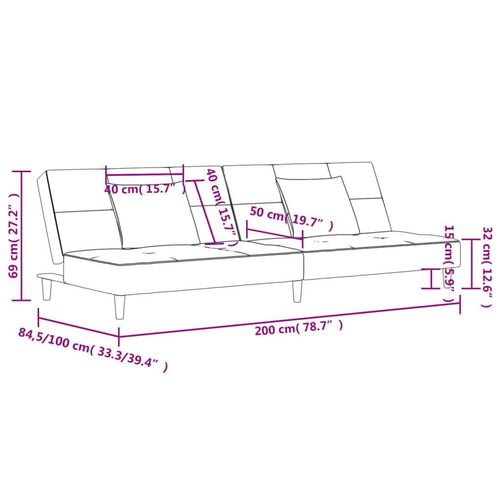 Schlafsofa 2-Sitzer mit 2 Kissen Taupe Stoff