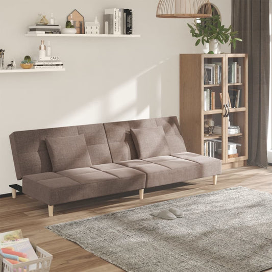 Schlafsofa 2-Sitzer mit 2 Kissen Taupe Stoff