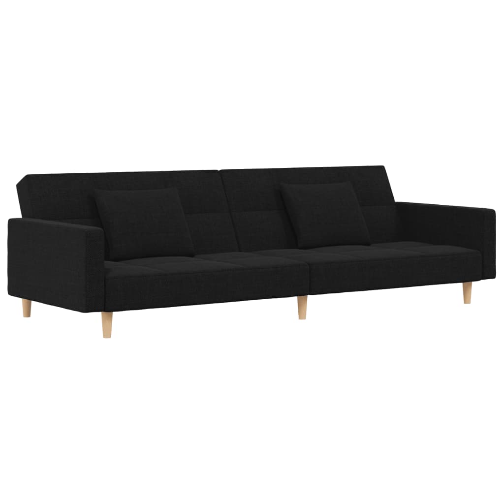 Schlafsofa 2-Sitzer mit 2 Kissen Schwarz Stoff