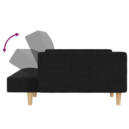 Schlafsofa 2-Sitzer mit 2 Kissen Schwarz Stoff