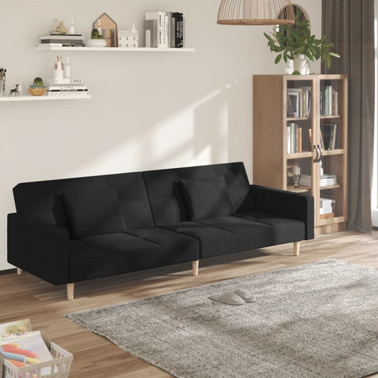 Schlafsofa 2-Sitzer mit 2 Kissen Schwarz Stoff