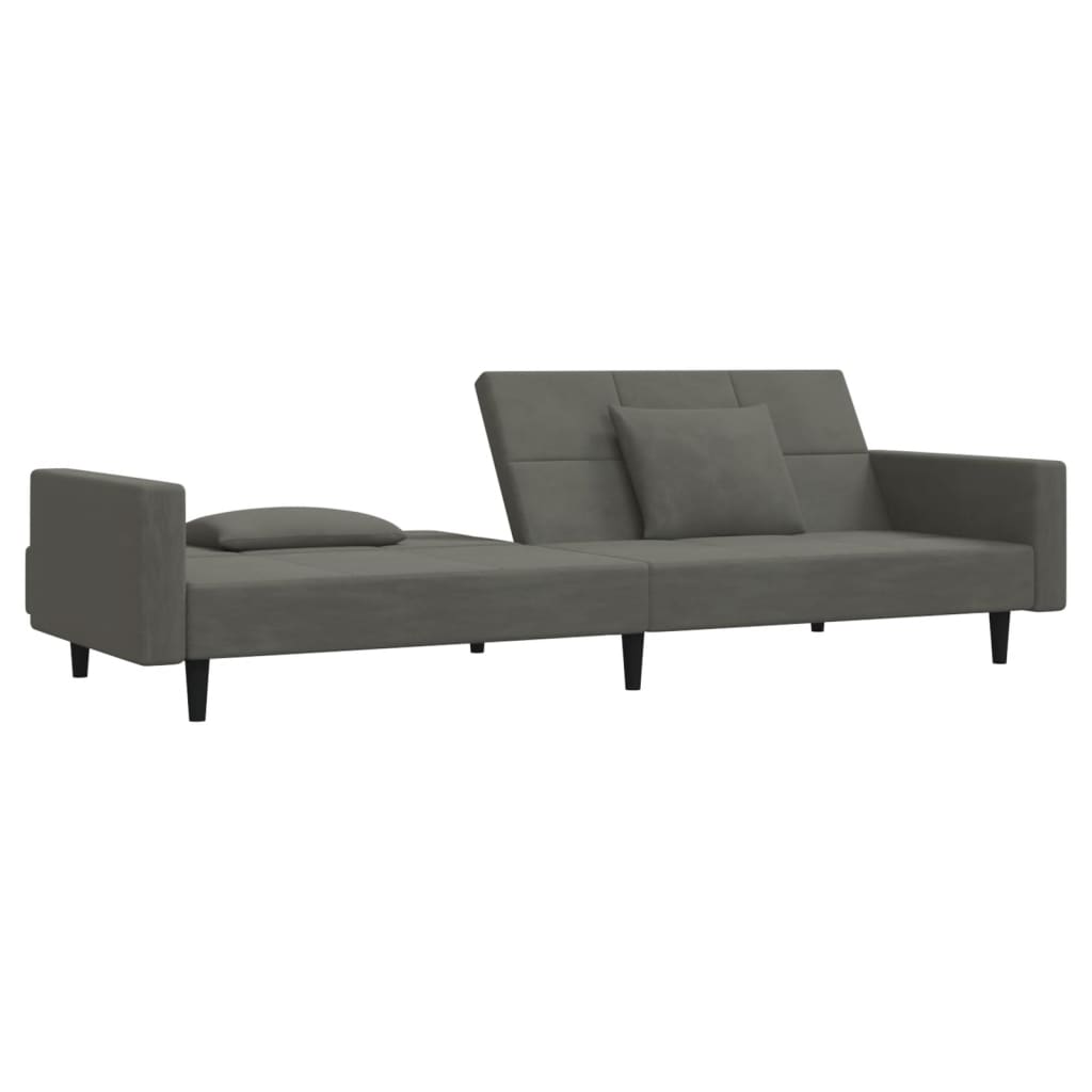 Schlafsofa 2-Sitzer mit 2 Kissen Dunkelgrau Samt