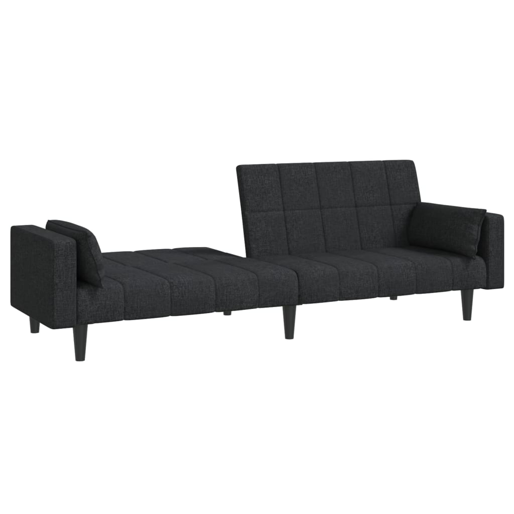 Schlafsofa 2-Sitzer mit 2 Kissen Schwarz Stoff