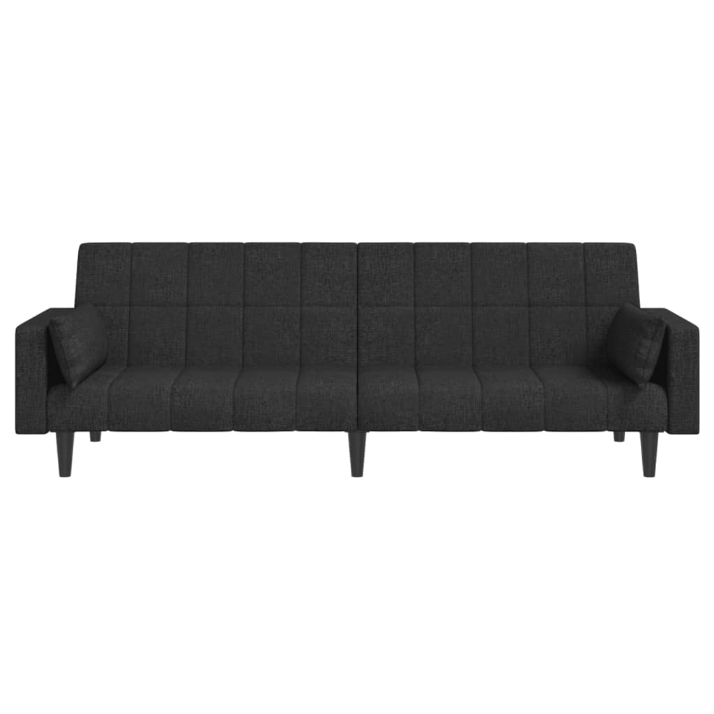 Schlafsofa 2-Sitzer mit 2 Kissen Schwarz Stoff