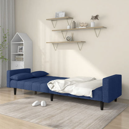 Schlafsofa 2-Sitzer mit 2 Kissen Blau Stoff