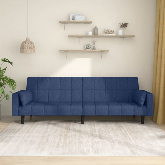 Schlafsofa 2-Sitzer mit 2 Kissen Blau Stoff