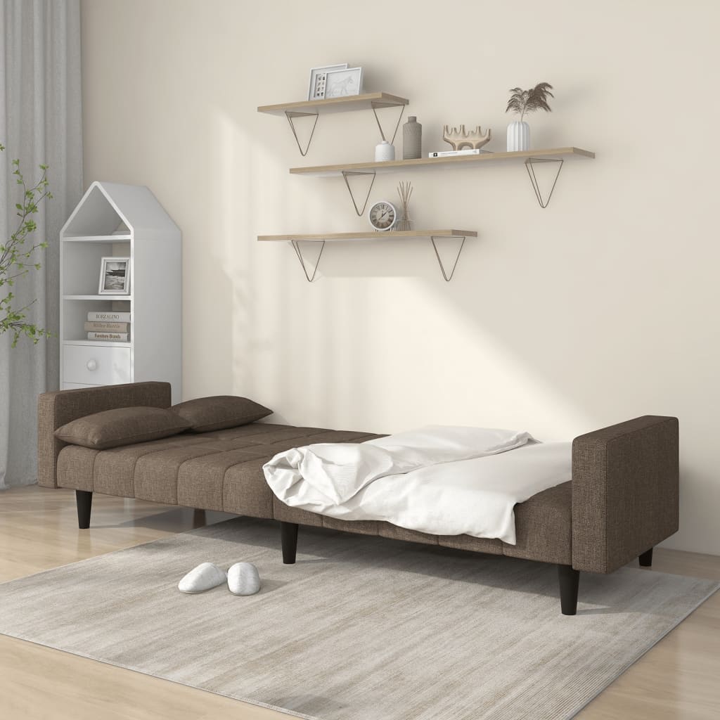 Schlafsofa 2-Sitzer mit 2 Kissen Taupe Stoff